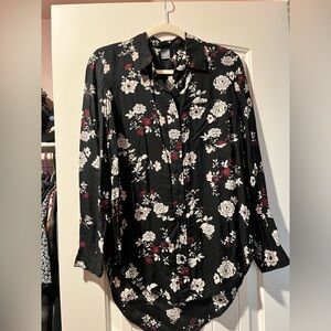 Black Floral Button-Down Shirt